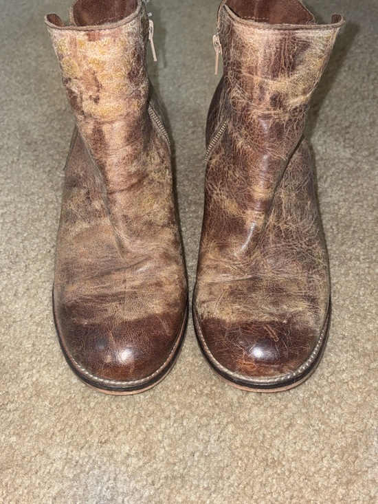 Diba True Shoes - Women's Diba True Distressed Brown Leather Ankle Booties with Side Zip